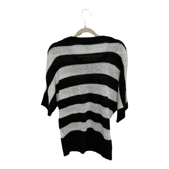 AB Studio Black White Striped Color Block Short Sleeve Sequin Sweater Size XL - Picture 4 of 6